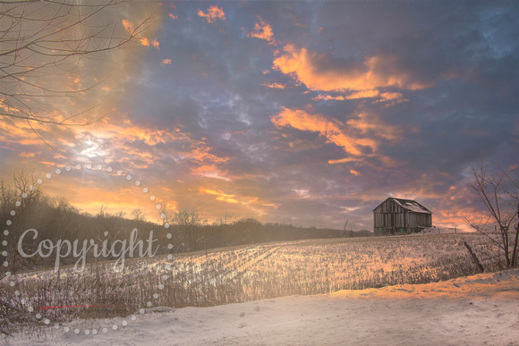 Winter's Sunset on the Farm